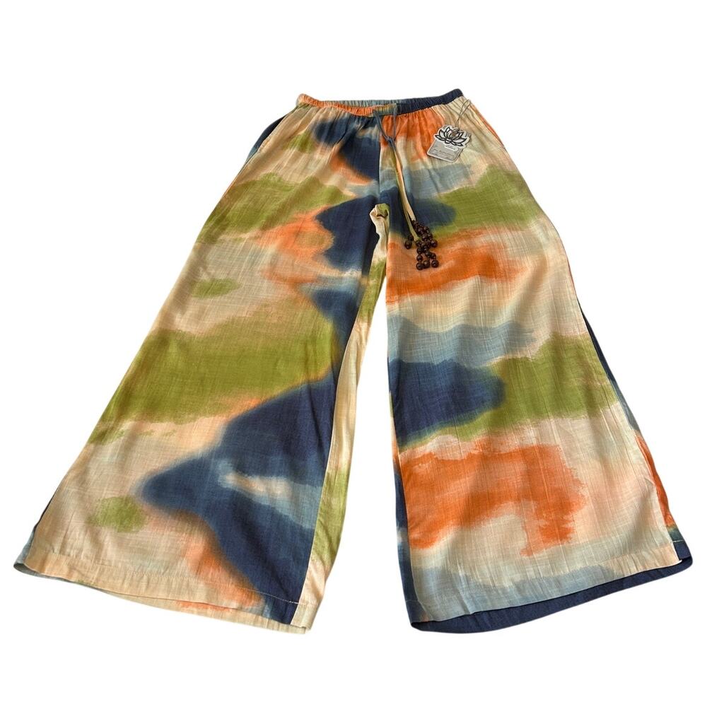 True Destinations Lotus Women Tie Dye Wide Leg Pull On Pants Sz M Vacation NWT
